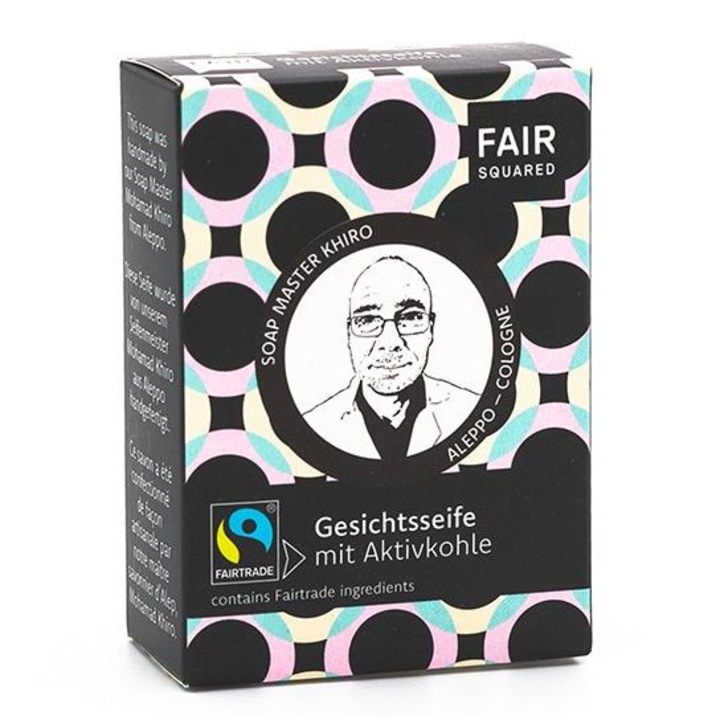 Сапун за лице Fair Squared, С активен въглен за всякакъв тип кожа, 80гр, Черен