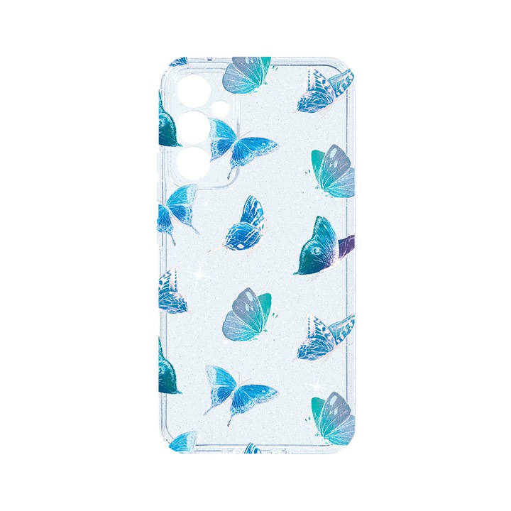 Husa BestCase® Crystal Glitter 2MM, Съвместим със Samsung Galaxy A14 5G, Модел Пеперуда, Противоударна, Устойчива на износване, Защита на камерата, ST 1012