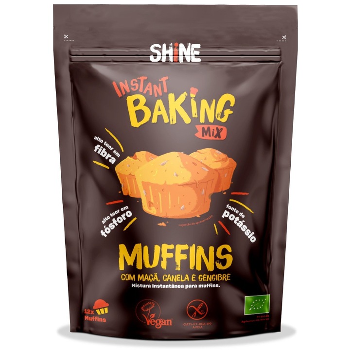 Amestec instant BIO pentru muffins, cu mere, scortisoara si ghimbir Shine, 350 g