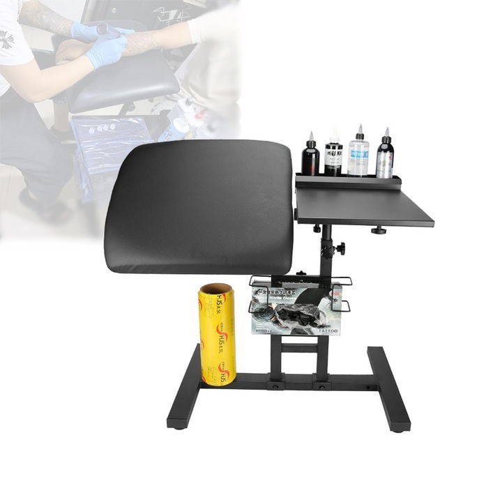 Banc de lucru multifunctional suport pentru brat de tatuaje, negru