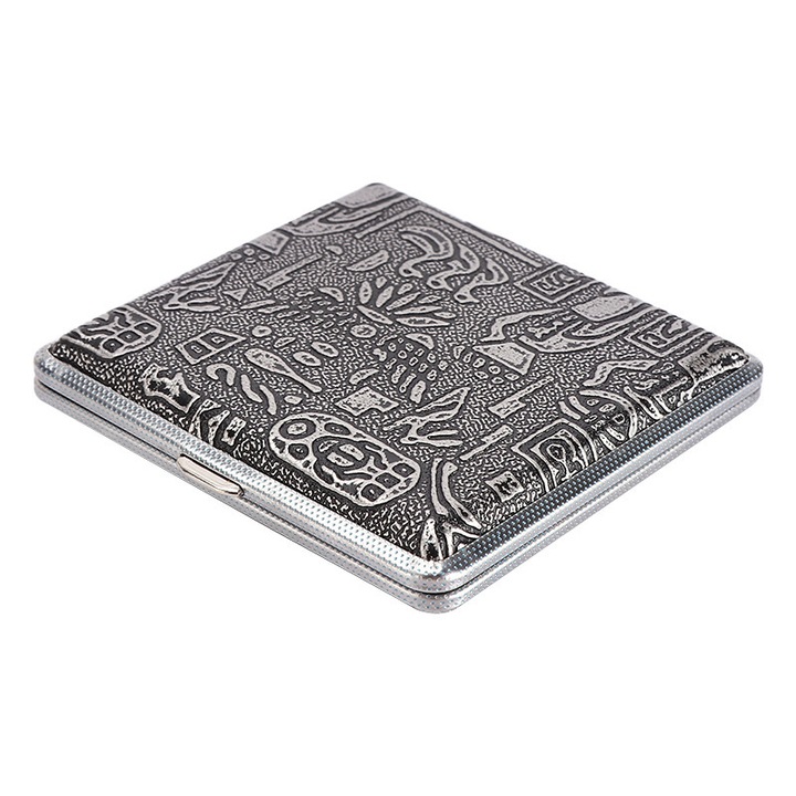 Tabachera, JENUOS®, pentru 20 tigarete, 95×97×18mm, tip Vintage, Argintiu
