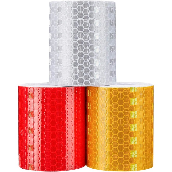 Комплект от 3 светлоотразителни ленти, JENUOS®, за гъвкави повърхности, водоустойчиви, 5 cm x 3 m, многоцветни