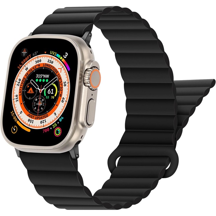 Curea smartwatch, Matcheasy, Silicon, Compatibila cu Apple Watch 46/44/45/42/49mm, Magnetic, Negru mat
