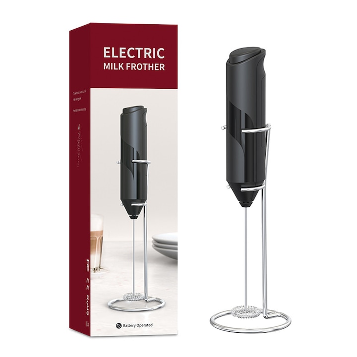 Tejhab mixer, Elektromos akkumulátorral, Yulinland, hideg/meleg italok, hőszigetelt fogantyú, rozsdamentes acél, Lattéhoz, forró csokihoz, cappuccinohoz, frappéhoz, fekete