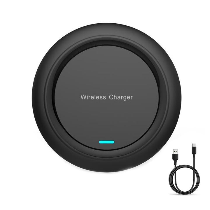 Безжично зарядно, Yulinland, Qi Technology, ABS, Fast-Charging 15W Universal, Ultraslim, съвместимо с Apple iPhone 14 13 12, Samsung, Huawei, Черен