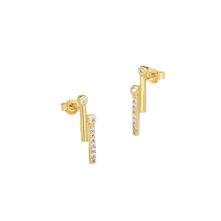 925 ezüst fülbevaló, "1-es" forma, kétrétegű, cirkónia, női