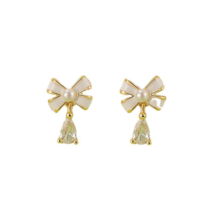 925 ezüst fülbevaló masnival, gyöngyökkel és cirkóniával nőknek