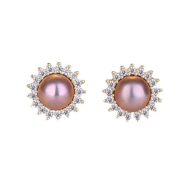 925 ezüst fülbevaló, napraforgó, gyöngy, cirkónia, női