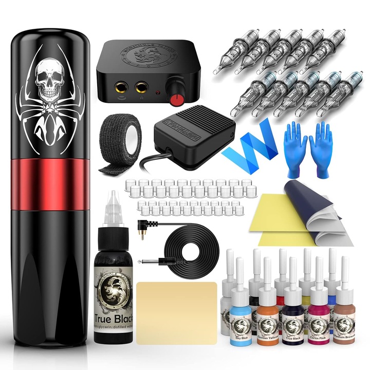 Комплект безжична машина за татуиране, Excitat®, стартира за 3 секунди, работи дълго време, компактна и преносима, черна