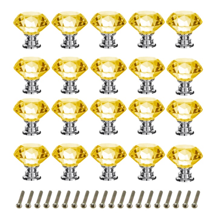 Set 20 manere mobila, TopGearWorld®, Cristal/Aliaj, Galben