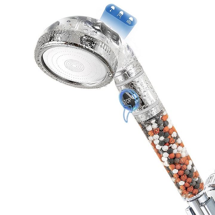 Para cap de dus, JESWO®, 3 Moduri jet, Economisire apa, Filtru apa, ABS