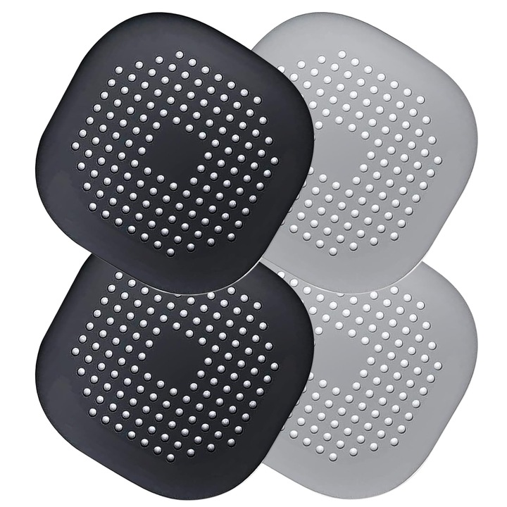 Set 4 Site Chiuveta, enkourakoko®, Ronyes, pentru Protectie Scurgere cu Ventuze, baie sau bucatarie, Silicon, 14*14 cm, Negru/Gri