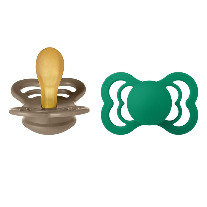Set 2 suzete Bibs Supreme- Dark Oak / Evergreen, Latex, 0-6 luni