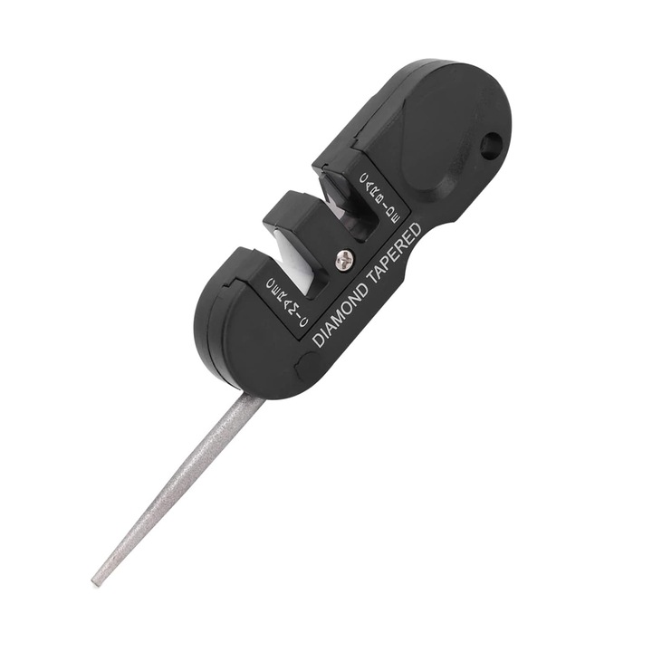 Instrument de ascutit cutite 4 in 1 pentru exterior, VKK®, portabil, otel tungsten, uz general, Negru