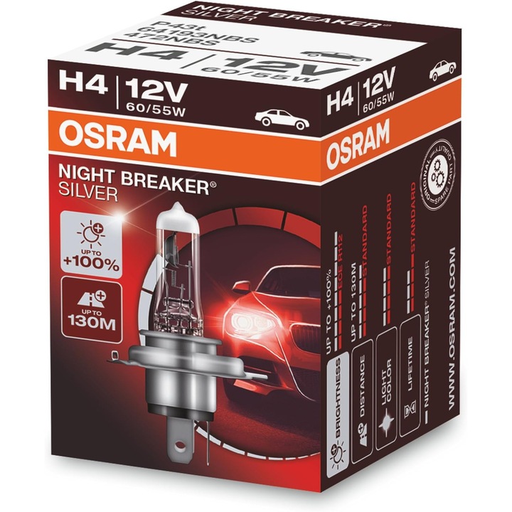 Bec halogen H4 12V Osram Night Breaker Silver +100%
