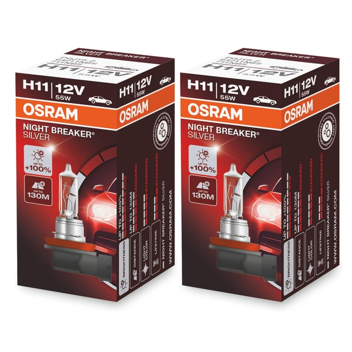 Пакет от 2 халогенни крушки H11 12V Osram Night Breaker Silver +100%