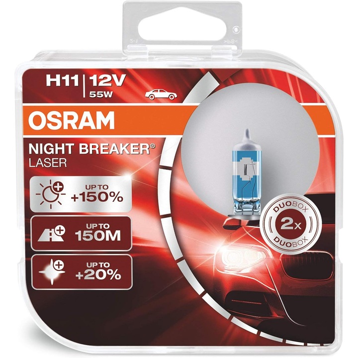 Комплект 2 халогенни крушки H11 12V Osram Night Breaker Laser +150%