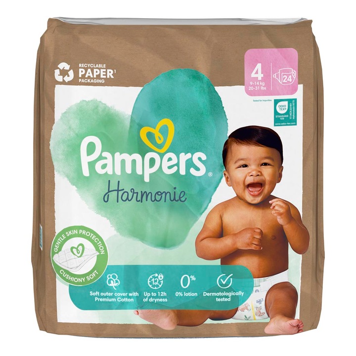 Пелени Pampers Harmonie, Maxi 4, 9-14 кг, Икономична опаковка, 24 броя