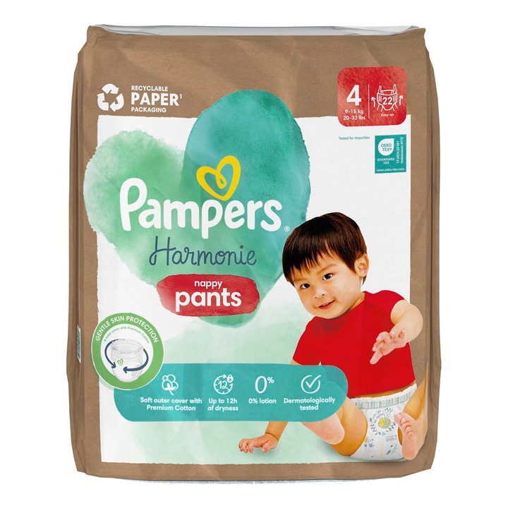 Пелени-гащички Pampers Harmonie Pants, Maxi 4, 9-15 кг, Икономична опаковка, 22 броя