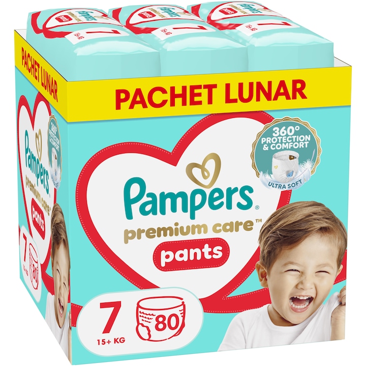 Пелени-гащички Pampers Premium Care Pants XXL, Размер 7, 17+ кг, 80 броя