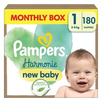 Scutece Pampers Harmonie, Nou nascut 1, 2-5 kg, pachet lunar de scutece, 180 buc