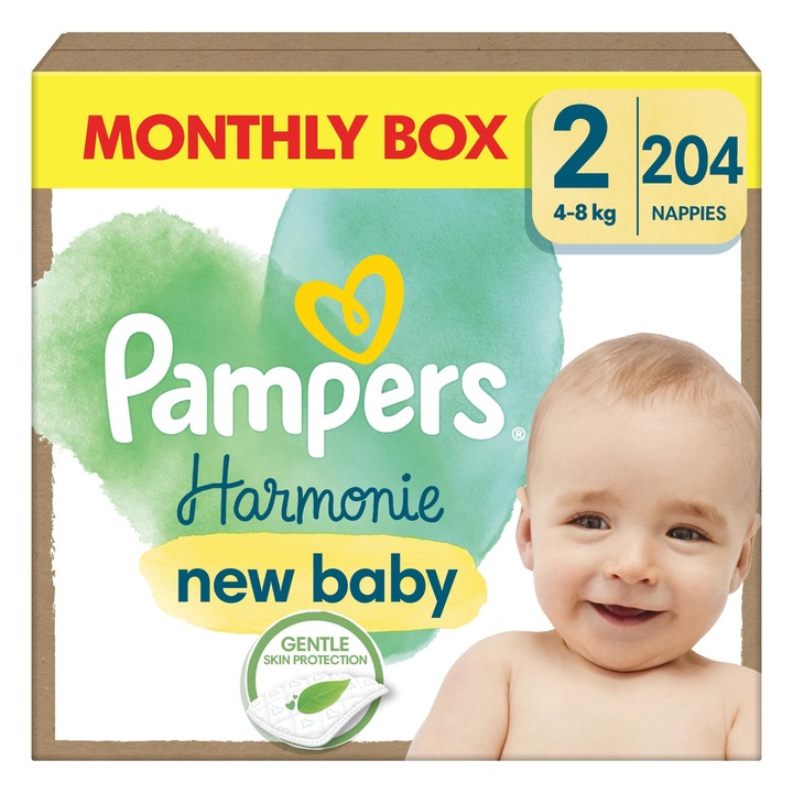 Пелени Pampers Harmonie, Mini 2, 4-8 кг, месечен пакет пелени, 204 бр.
