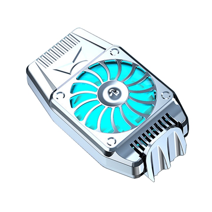 Охладител за телефон, Nybgyy®, USB зареждане, RGB светлина, Универсален, Безшумен, Сребрист