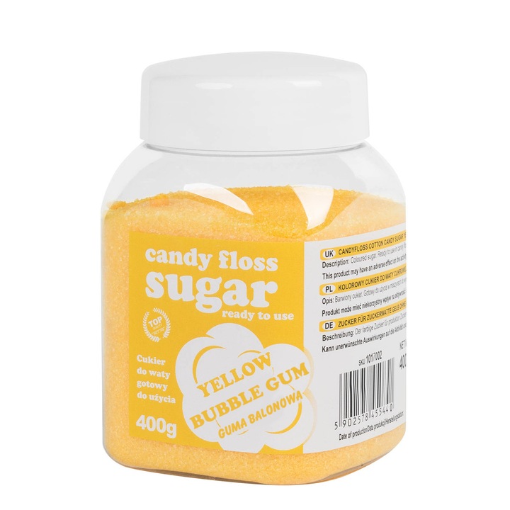 Zahar colorat pentru vata de zahar, GSG24, galben, aroma de guma de mestecat, 400g