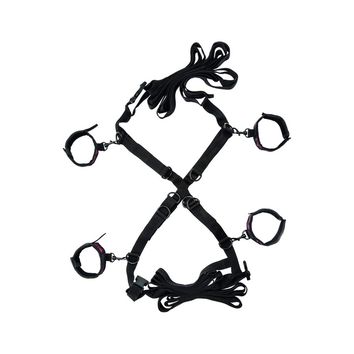 Комплект каишки за робство, CalExotics, Scandal Over the Bed Cross, Регулируеми, Черен цвят