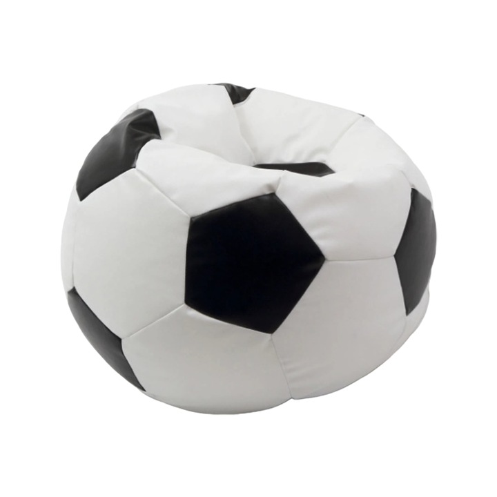 Fotoliu minge din piele ecologica, alb-negru, d90 cm, h40 cm