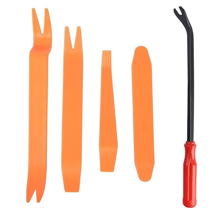 Комплект от 4 пластмасови шпатули, оранжеви, за разглобяване на автомобили + 1 бр.червена, различни размери, Dactylion