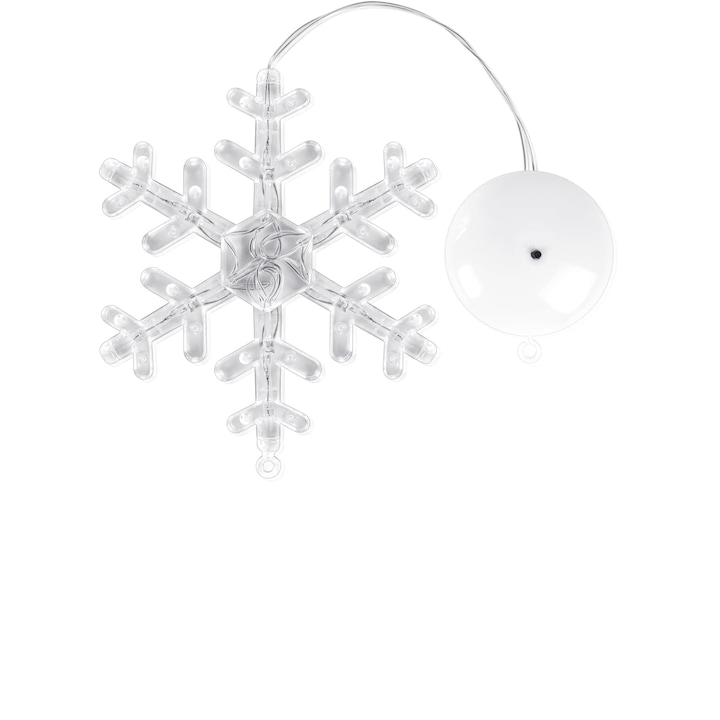 Hópehely LED formájú karácsonyi fénydekoráció, meleg fehér világítás, elemes