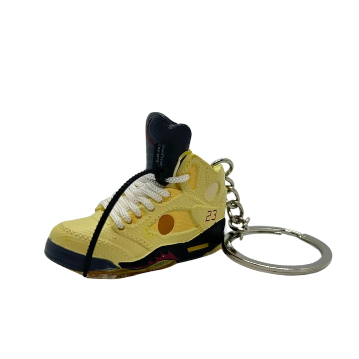 Törtfehér x Air Jordan 5 Sail Edition modell kulcstartó, PVC + gumi, kézzel készített, 5 cm x 2 cm x 2 cm, sárga + fekete