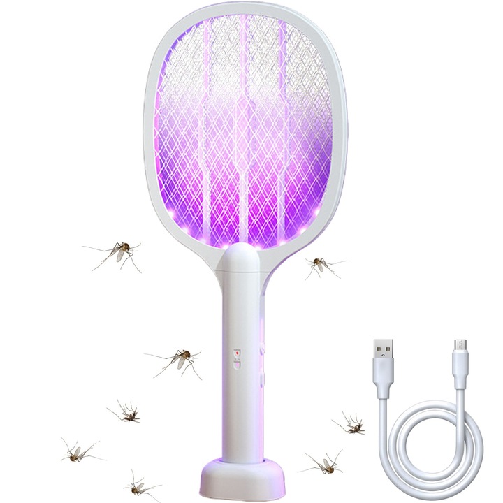 Paleta electrica pentru tantari, Reincarcabila, anti insecte, muste, tantari, Casa si Gradina, Alb/Bleu