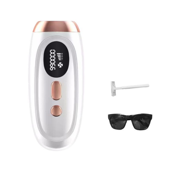 Epilator IPL SZJY™, Pentru Epilare Definitiva Fara Durere, Tehnologie IPL, 5 Trepte De Intensitate, Cu Afisaj, 999.999 de Pulsatii, display LCD, Pentru Femei Si Barbati, Mod Automat, Alb