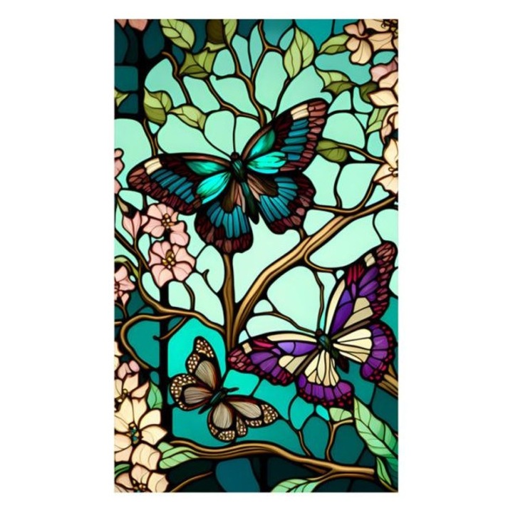 Folie Decorativa cu Protectie Solara si Intimitate pentru Geamuri si Ferestre, Autoadeziva cu Efect de Vitraliu, Model Fluture Verde, Dimensiune 100 x 60 cm, ORIGINAL DEALS