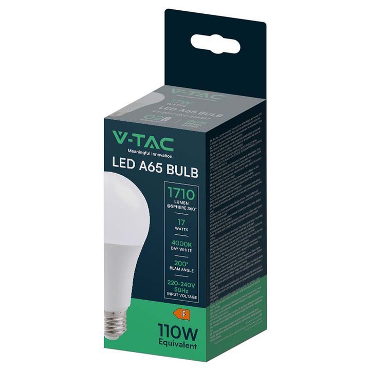 Led крушка A65 E27 17W 4000K, неутрално бяло, IP20, V-TAC
