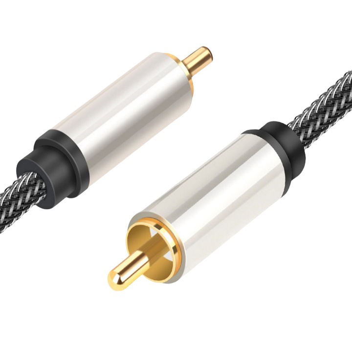 Аудио кабел HiFi 5.1 RCA коаксиален цифров, 1,5 м, SPDIF, мъжки, черен/сив