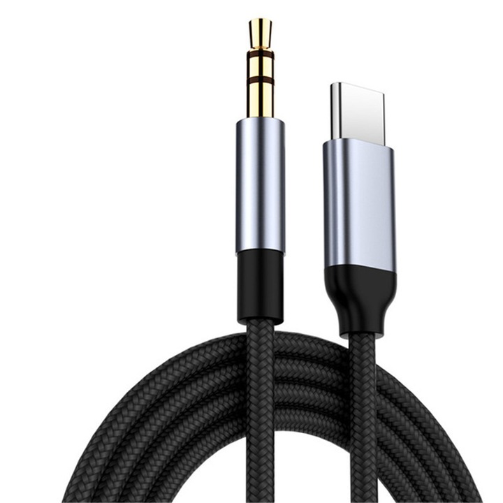 Аудио адаптерен кабел USB Type-C към Aux жак 3,5 мм, 1,5 м, черен