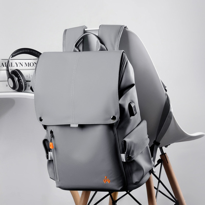 Rucsac pentru laptop, barbati, studenti, rezistent la apa, multifunctional, port USB, gri