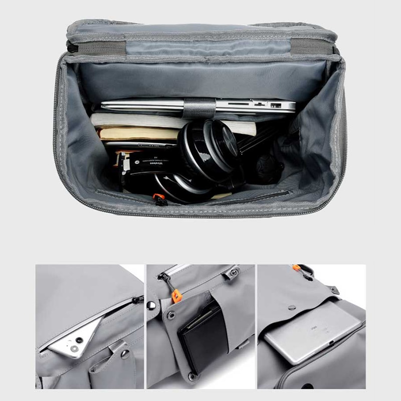Rucsac pentru laptop, barbati, studenti, rezistent la apa, multifunctional, port USB, gri