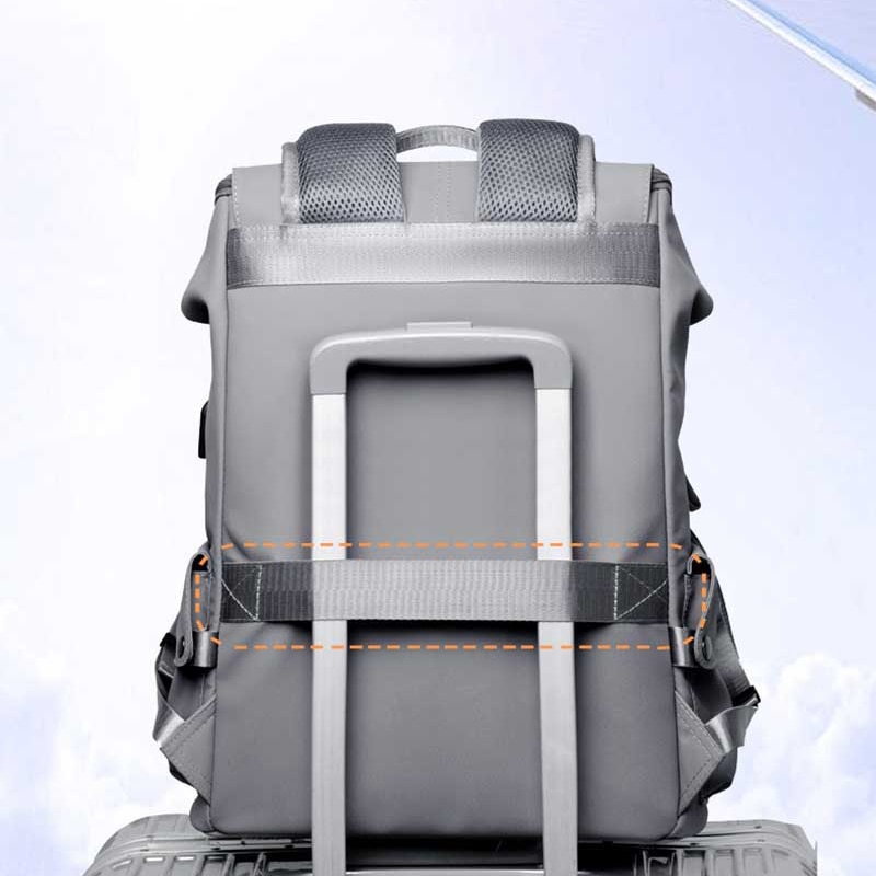Rucsac pentru laptop, barbati, studenti, rezistent la apa, multifunctional, port USB, gri
