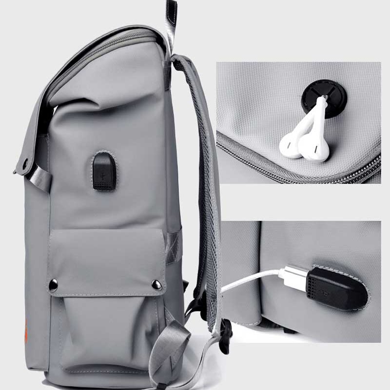 Rucsac pentru laptop, barbati, studenti, rezistent la apa, multifunctional, port USB, gri
