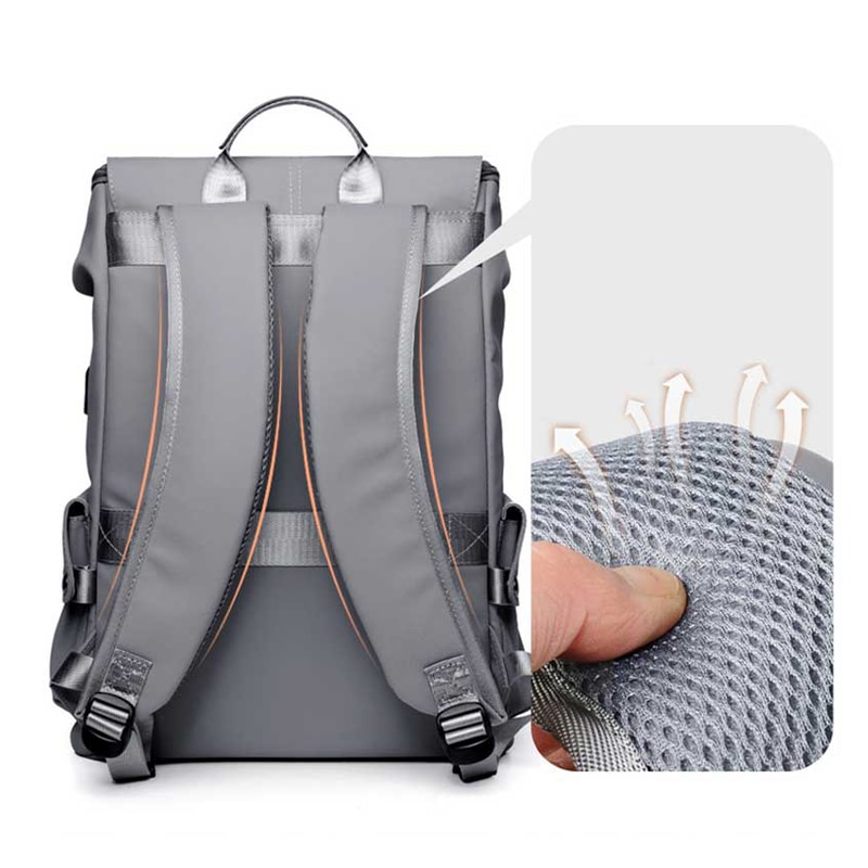 Rucsac pentru laptop, barbati, studenti, rezistent la apa, multifunctional, port USB, gri