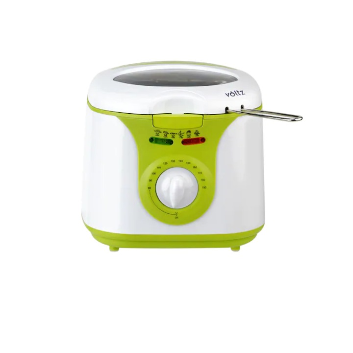 Фритюрник Voltz V51980A, 1300W, 2 литра, Незалепващо покритие, Регулатор на температурата, Бял/зелен