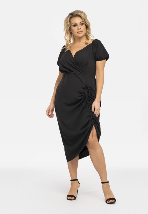 Rochie INESSA cu pliu negru, Negru