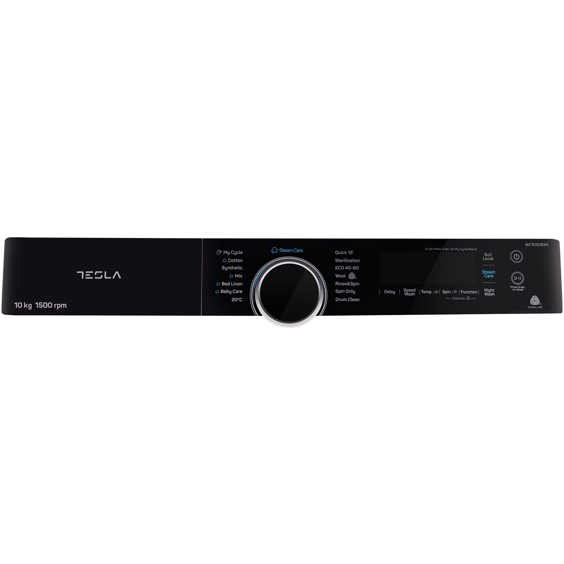 Masina de spalat rufe Tesla Onyx WF101590M, 10 kg, 1500 RPM, Clasa B, Motor Inverter, Touch Screen, Steam Care, Night Wash, SpaCare, Cuva Diamond Shape, Alb