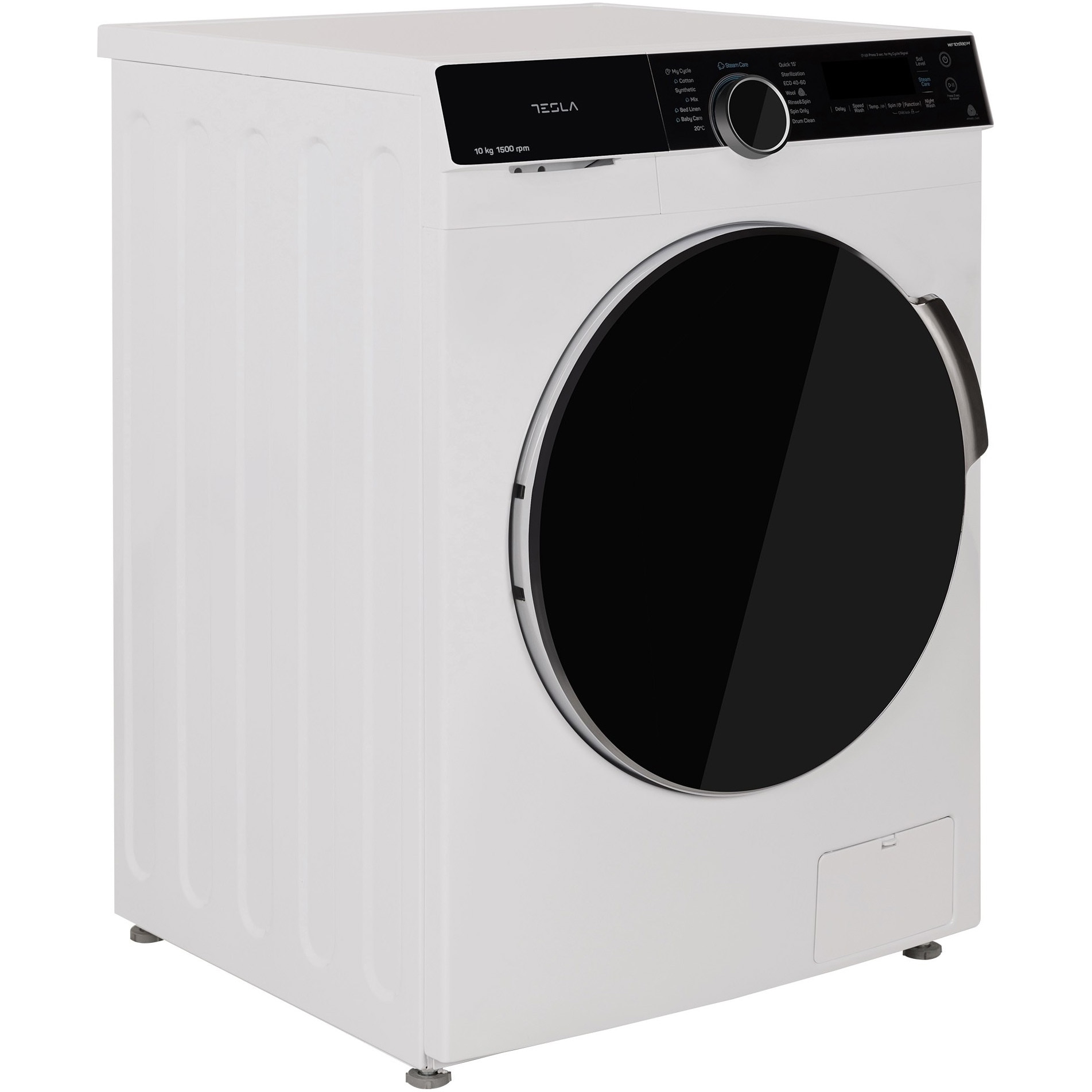 Masina de spalat rufe Tesla Onyx WF101590M, 10 kg, 1500 RPM, Clasa B, Motor Inverter, Touch Screen, Steam Care, Night Wash, SpaCare, Cuva Diamond Shape, Alb