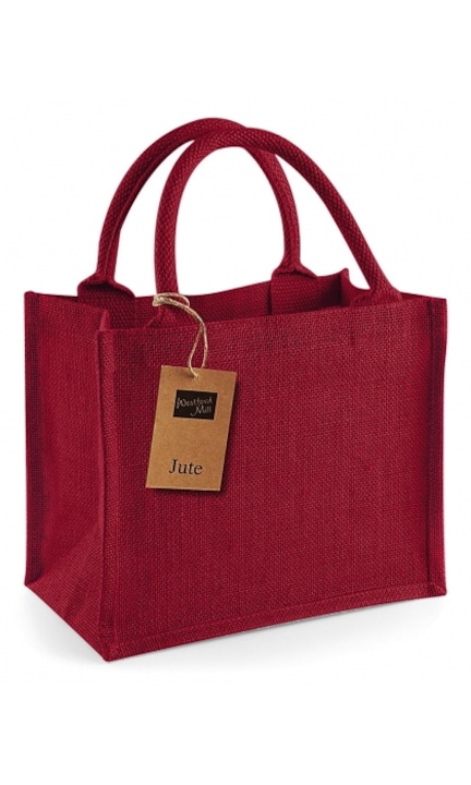Чанта от юта с памучни дръжки 35 см, вместимост 6 литра, 26 х 22 х 14 см, червена