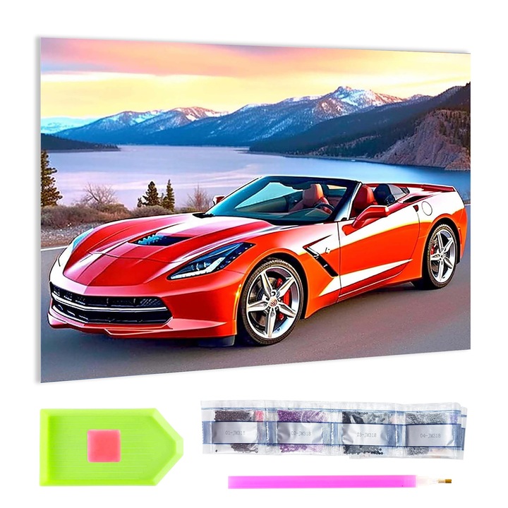 Kit pictura cu diamante 5D, Bimkole, Model masina sport, 30x40 cm, Multicolor